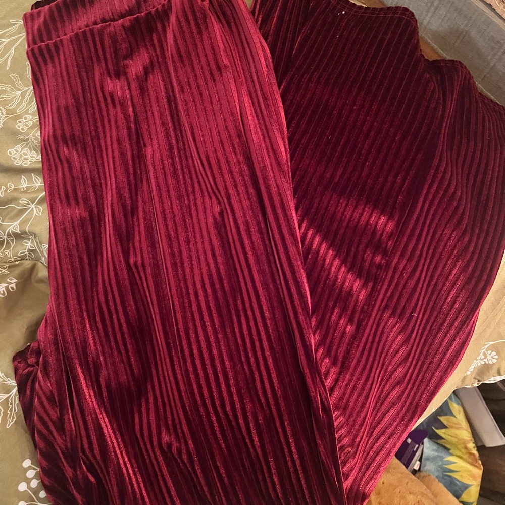 Velvet Striped Skirt in Deep Red